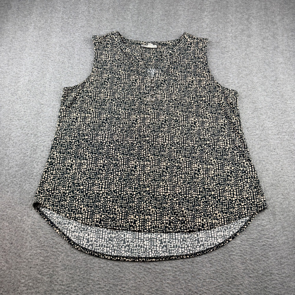 Dana Buchman Women's XL Sleeveless Blouse Black Cream Geometric Grid Print Top
